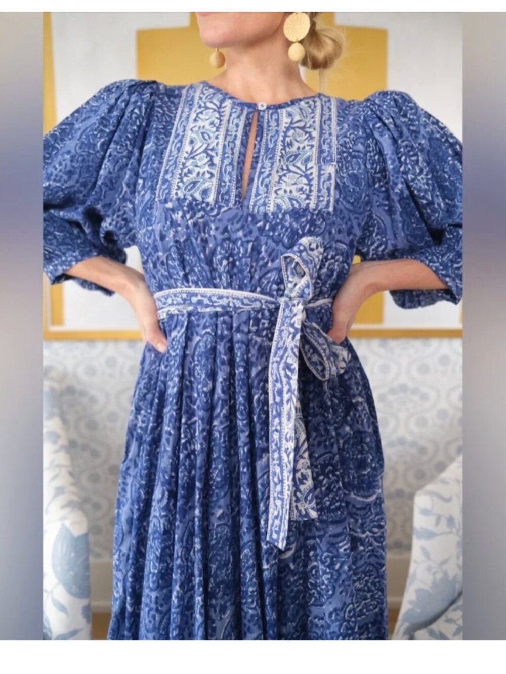 Marea By Liz Joy Delft Blue Maxi Dress 100% Cotton XS - Picture 5 of 8